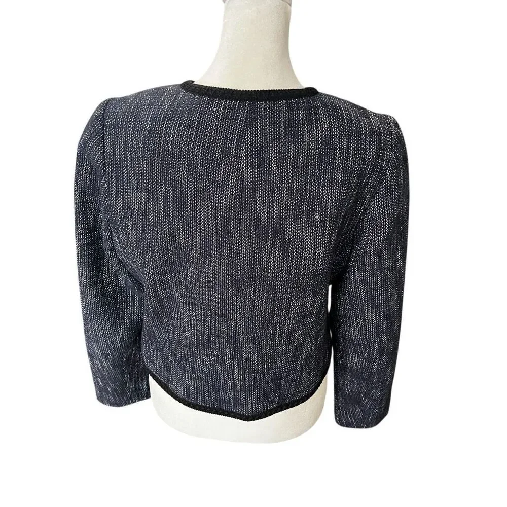 Hobbs London Navy Tweed Jacket Blazer US 8 Cropped Bouclé Wool Blend